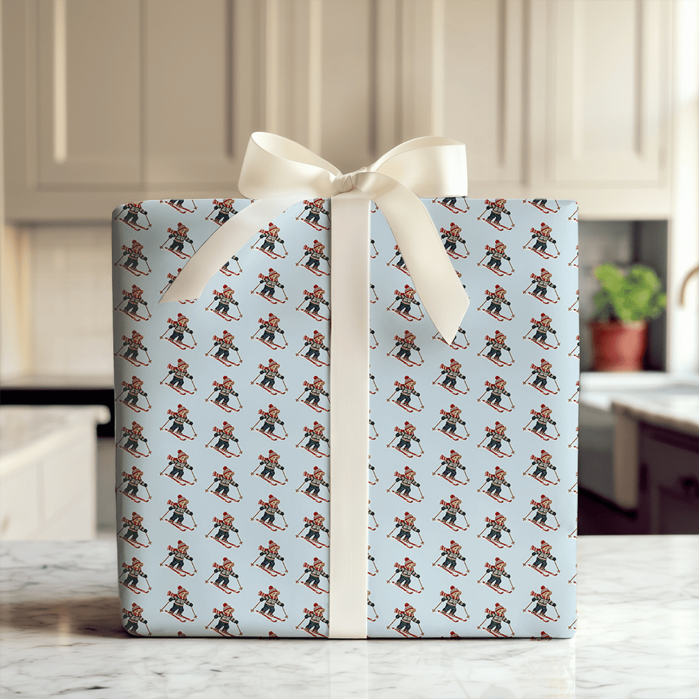 Ski Bear in Light Blue - Wrapping Paper - Aspen & Arlo