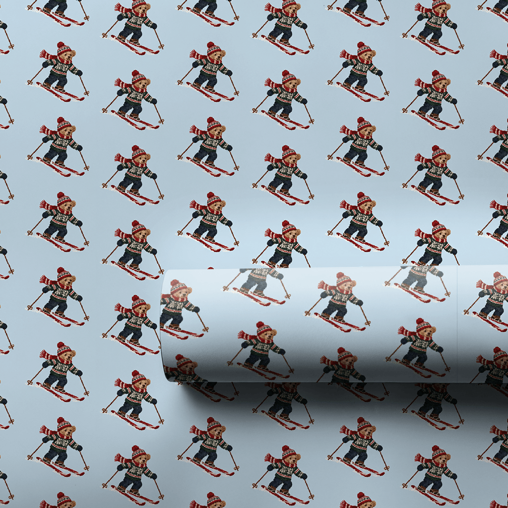 Ski Bear in Light Blue - Wrapping Paper - Aspen & Arlo
