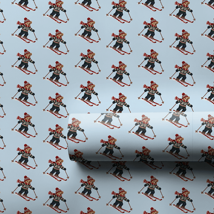 Ski Bear in Light Blue - Wrapping Paper - Aspen & Arlo