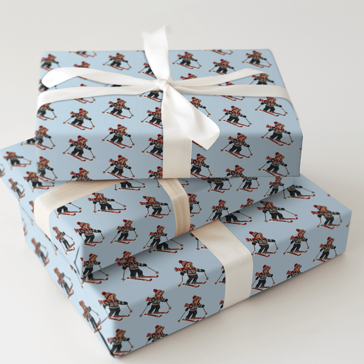 Ski Bear in Light Blue - Wrapping Paper - Aspen & Arlo