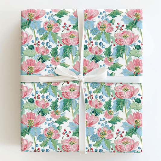 Pink Poinsettas - Wrapping Paper - Aspen & Arlo