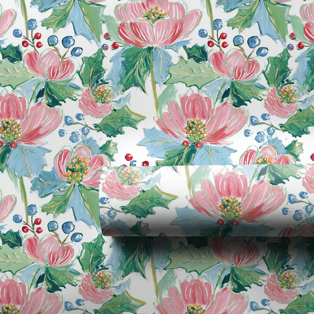 Pink Poinsettas - Wrapping Paper - Aspen & Arlo
