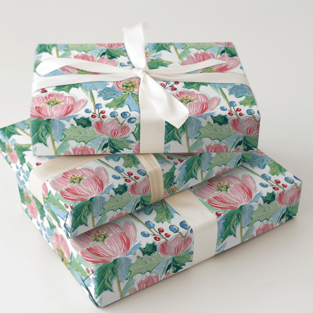 Pink Poinsettas - Wrapping Paper - Aspen & Arlo