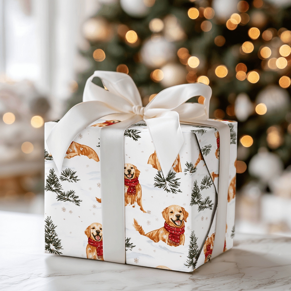 Snow Day with Red Goldens - Wrapping Paper - Aspen & Arlo