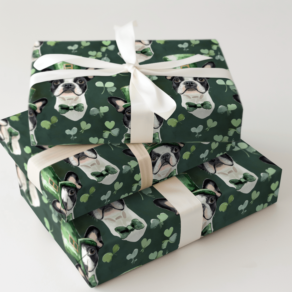 Leprechaun Boston Terrier - Wrapping Paper - Aspen & Arlo