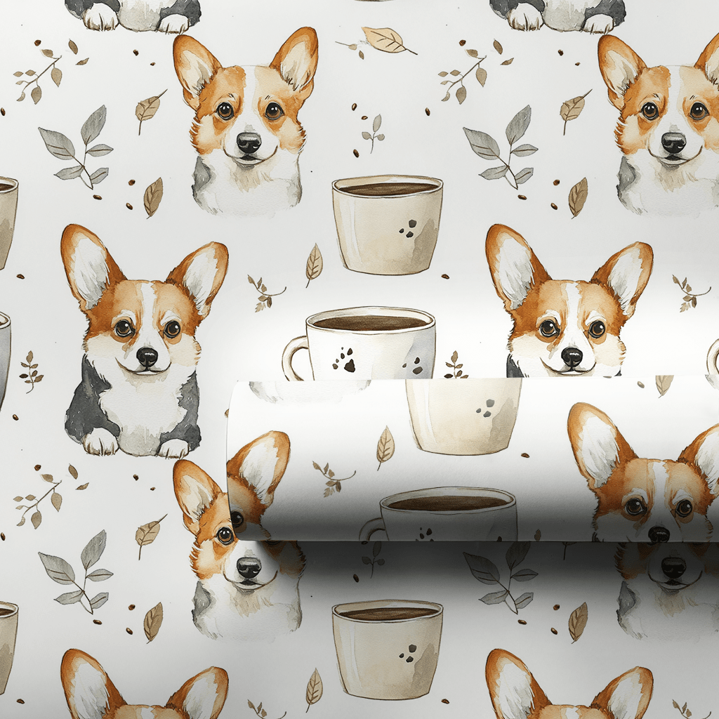 Coffee Day with the Corgi - Wrapping Paper - Aspen & Arlo