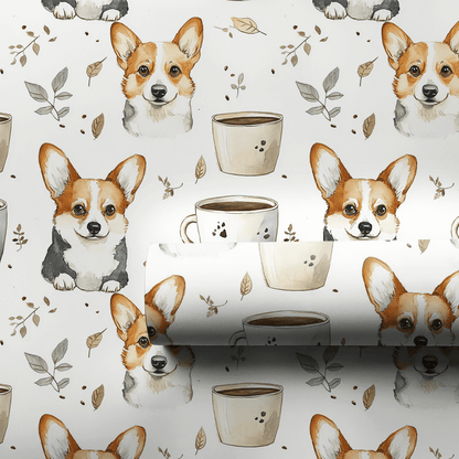 Coffee Day with the Corgi - Wrapping Paper - Aspen & Arlo