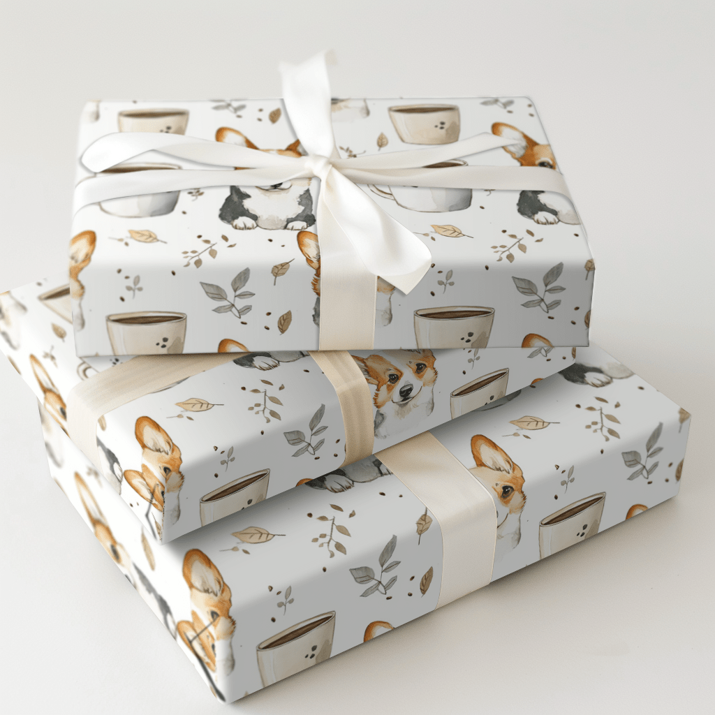 Coffee Day with the Corgi - Wrapping Paper - Aspen & Arlo