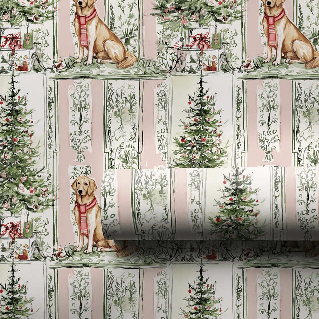 Blush Golden Retriever Christmas - Wrapping Paper - Aspen & Arlo