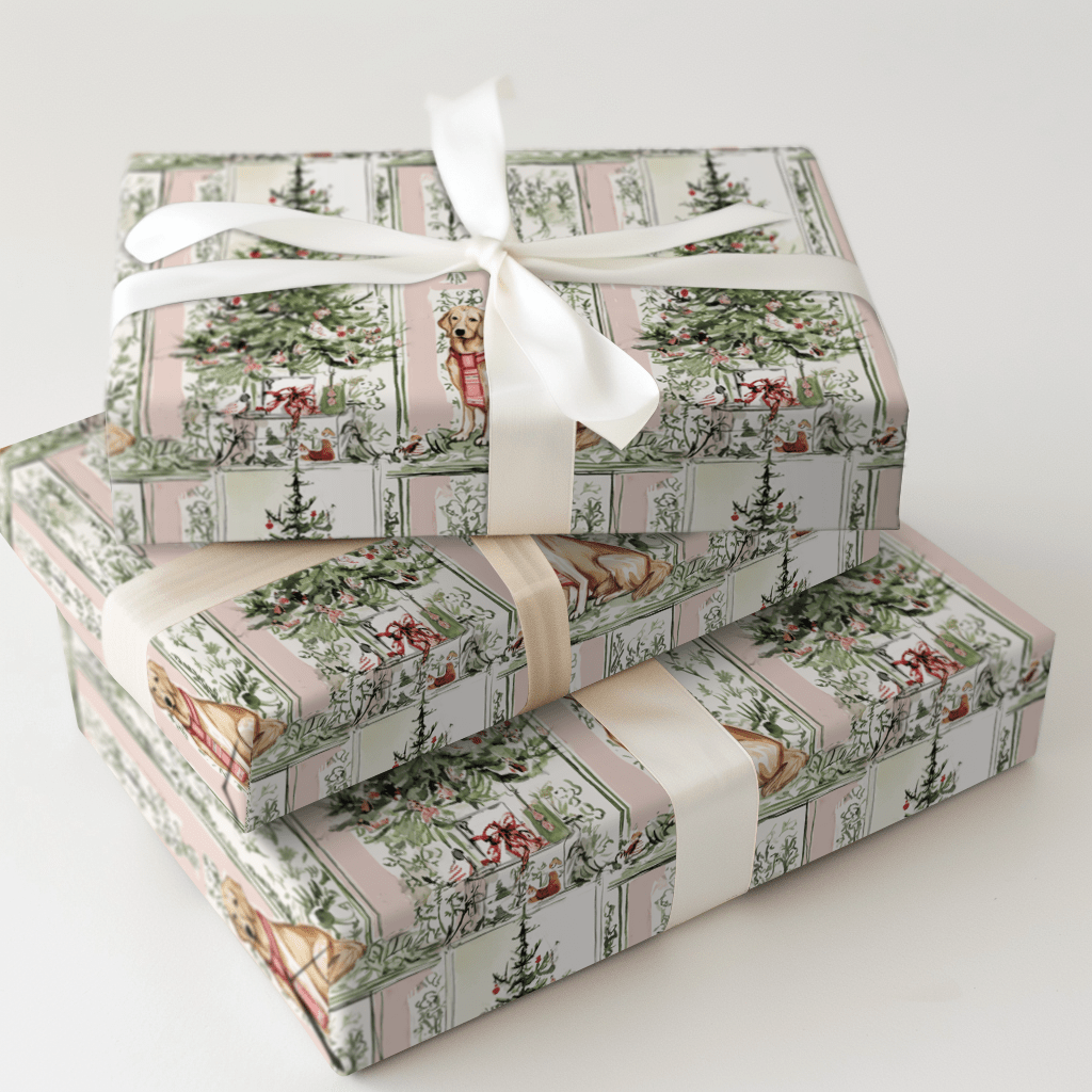 Blush Golden Retriever Christmas - Wrapping Paper - Aspen & Arlo
