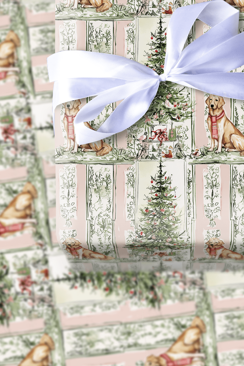 Blush Golden Retriever Christmas - Wrapping Paper - Aspen & Arlo