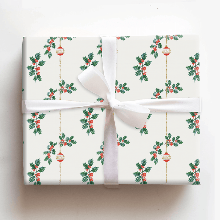 Holly & Ornament Drop - Wrapping Paper - Aspen & Arlo