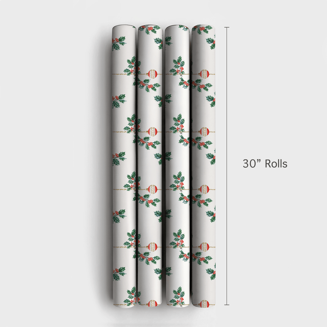 Holly & Ornament Drop - Wrapping Paper - Aspen & Arlo