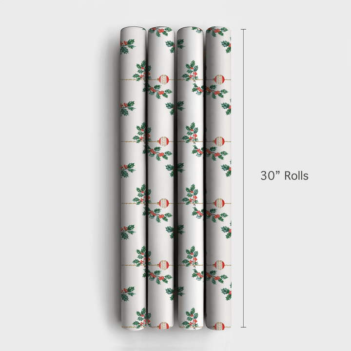 Holly & Ornament Drop - Wrapping Paper - Aspen & Arlo