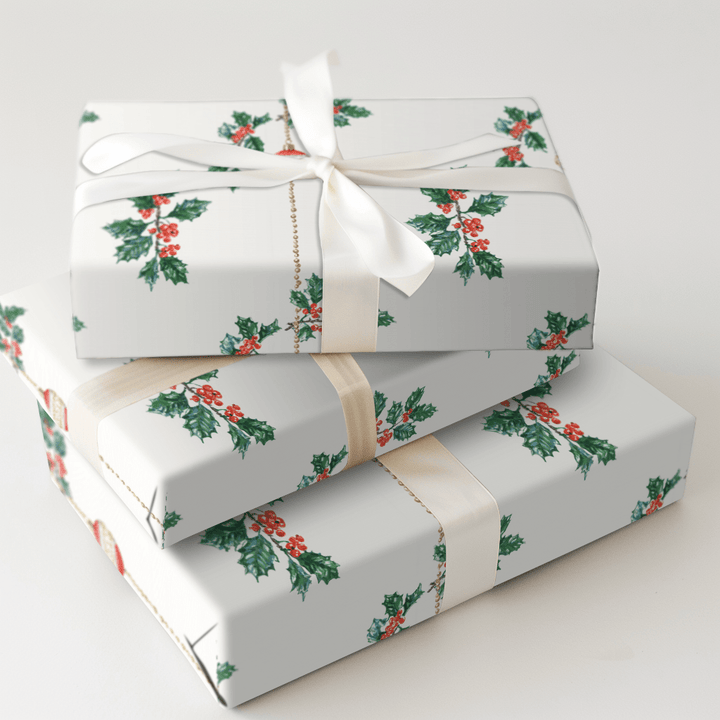 Holly & Ornament Drop - Wrapping Paper - Aspen & Arlo