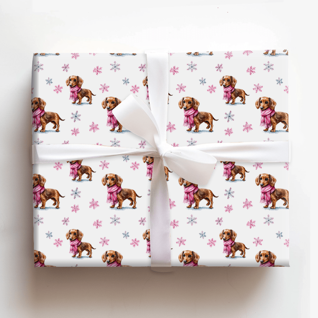 Frosty Pink Dachshund - Wrapping Paper - Aspen & Arlo