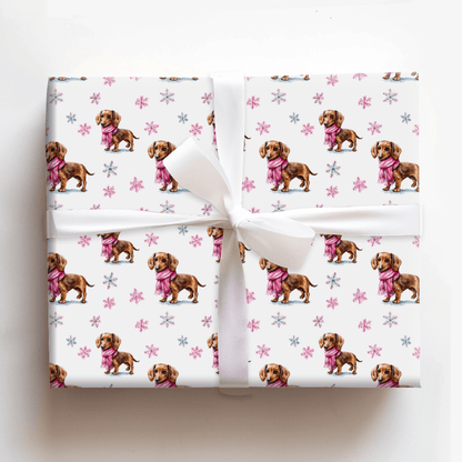 Frosty Pink Dachshund - Wrapping Paper - Aspen & Arlo