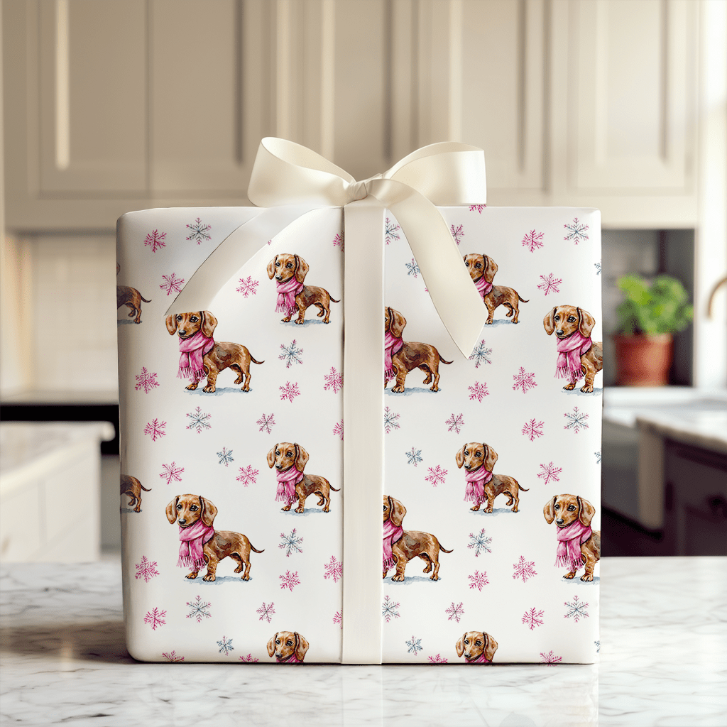 Frosty Pink Dachshund - Wrapping Paper - Aspen & Arlo