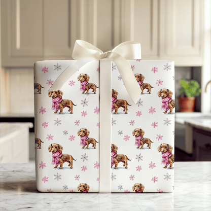 Frosty Pink Dachshund - Wrapping Paper - Aspen & Arlo