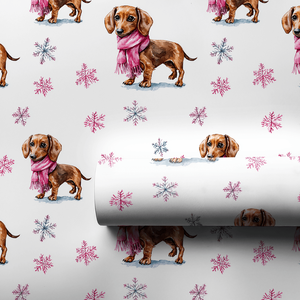 Frosty Pink Dachshund - Wrapping Paper - Aspen & Arlo