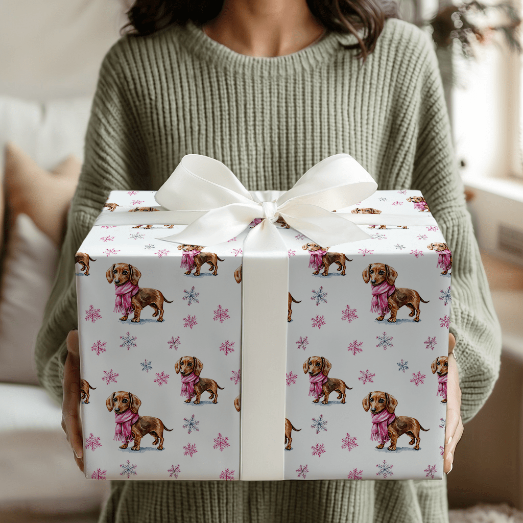 Frosty Pink Dachshund - Wrapping Paper - Aspen & Arlo