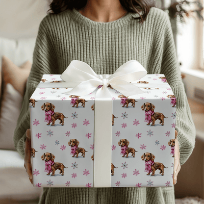 Frosty Pink Dachshund - Wrapping Paper - Aspen & Arlo
