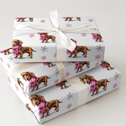 Frosty Pink Dachshund - Wrapping Paper - Aspen & Arlo