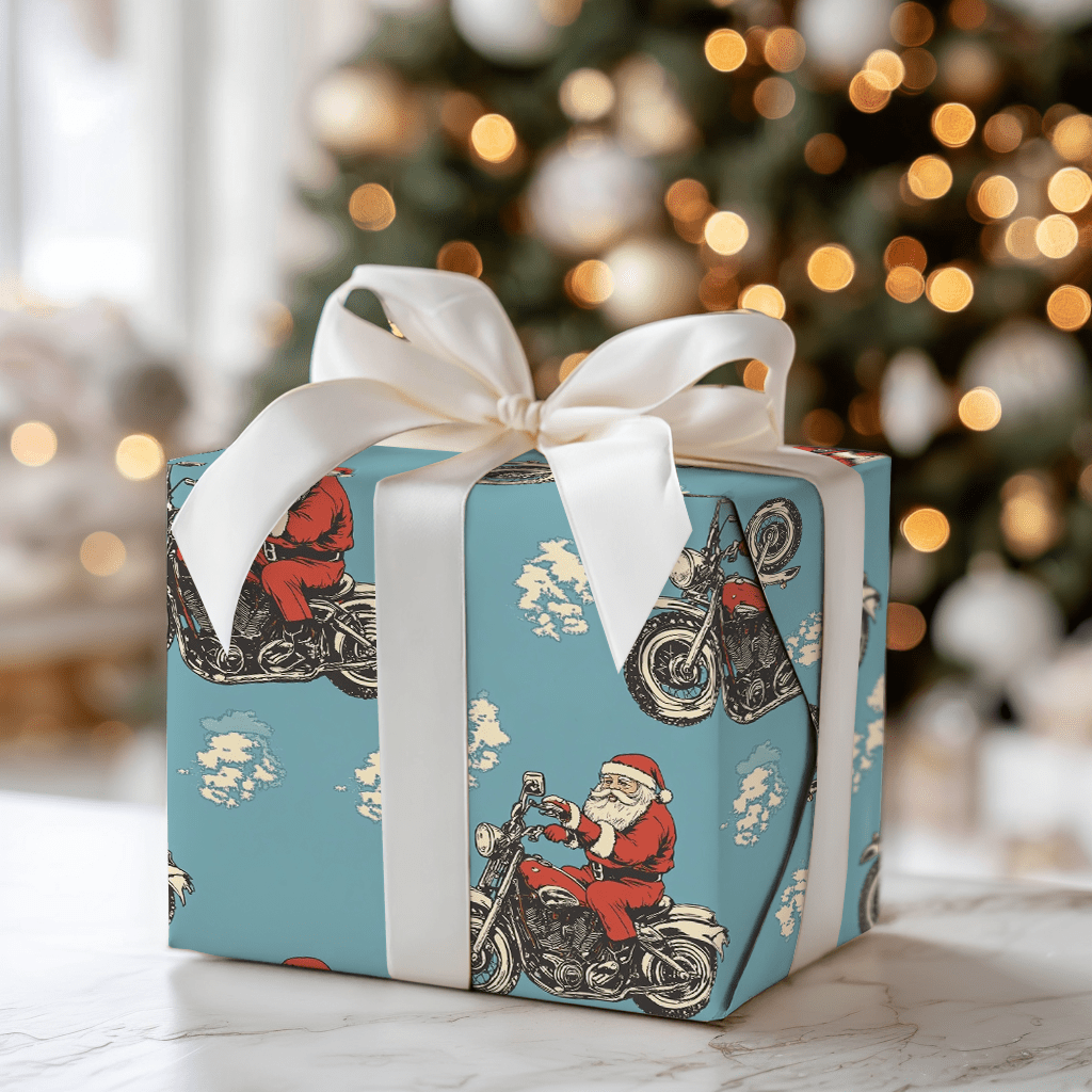 Biker Santa - Wrapping Paper - Aspen & Arlo