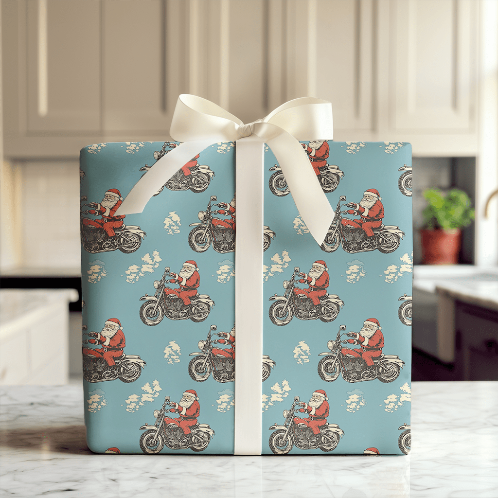 Biker Santa - Wrapping Paper - Aspen & Arlo