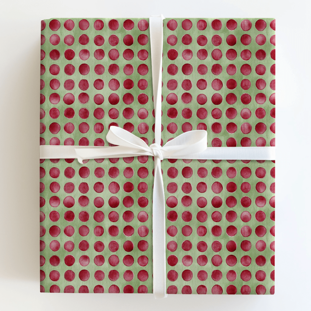 Olive and Burgundy Polka - Wrapping Paper - Aspen & Arlo