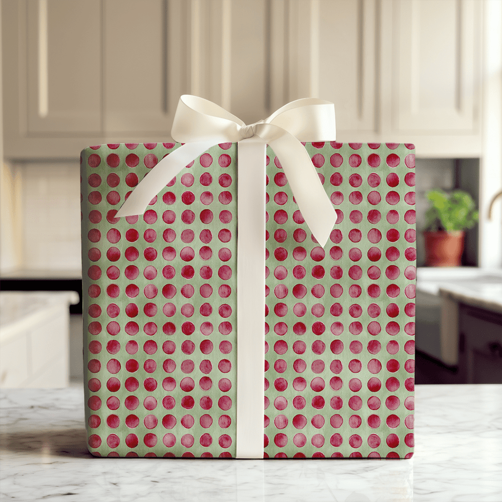 Olive and Burgundy Polka - Wrapping Paper - Aspen & Arlo