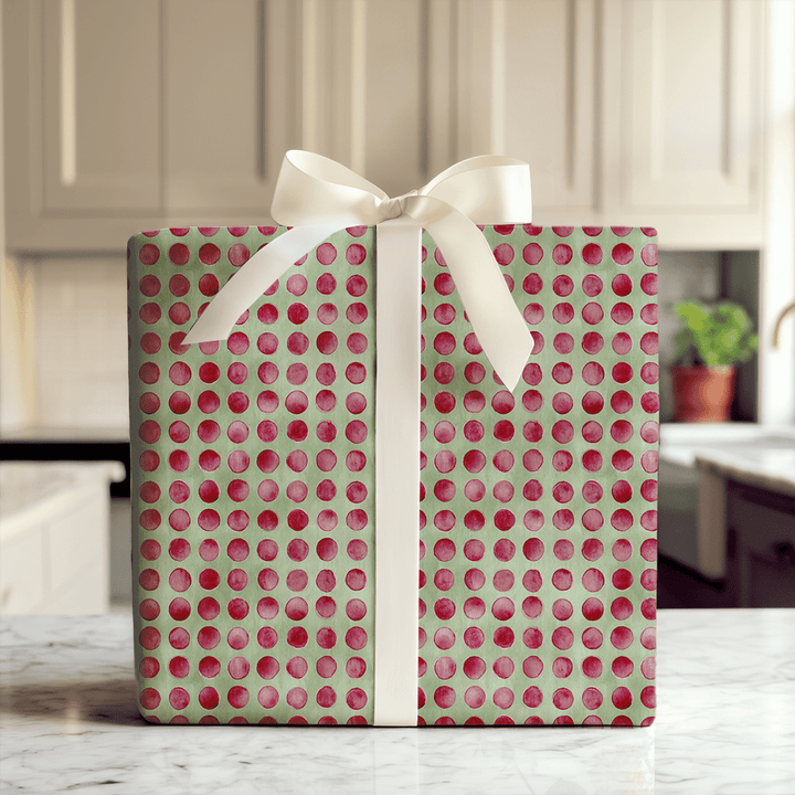 Olive and Burgundy Polka - Wrapping Paper - Aspen & Arlo