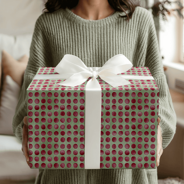 Olive and Burgundy Polka - Wrapping Paper - Aspen & Arlo