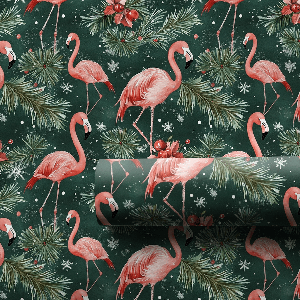 Santa's Flamingo Flight - Wrapping Paper - Aspen & Arlo
