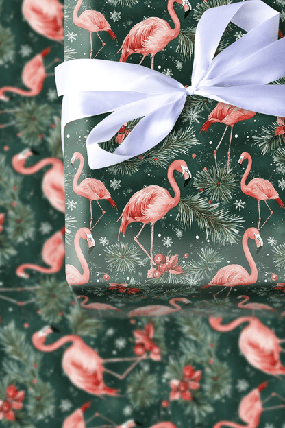 Santa's Flamingo Flight - Wrapping Paper - Aspen & Arlo