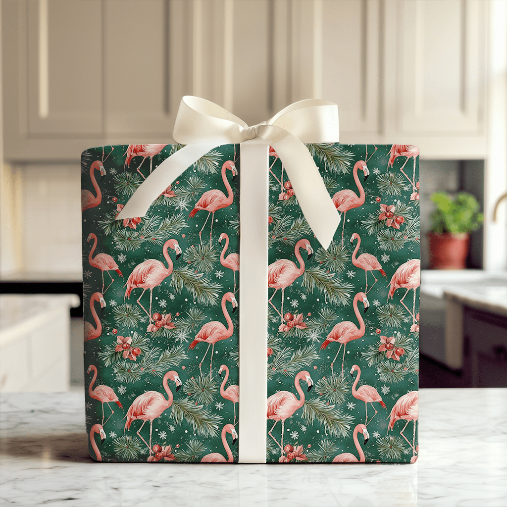 Santa's Flamingo Flight - Wrapping Paper - Aspen & Arlo