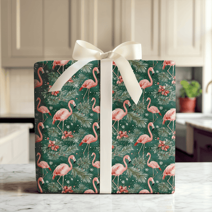 Santa's Flamingo Flight - Wrapping Paper - Aspen & Arlo