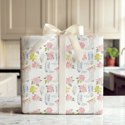 Poinsettas in Boots - Wrapping Paper - Aspen & Arlo