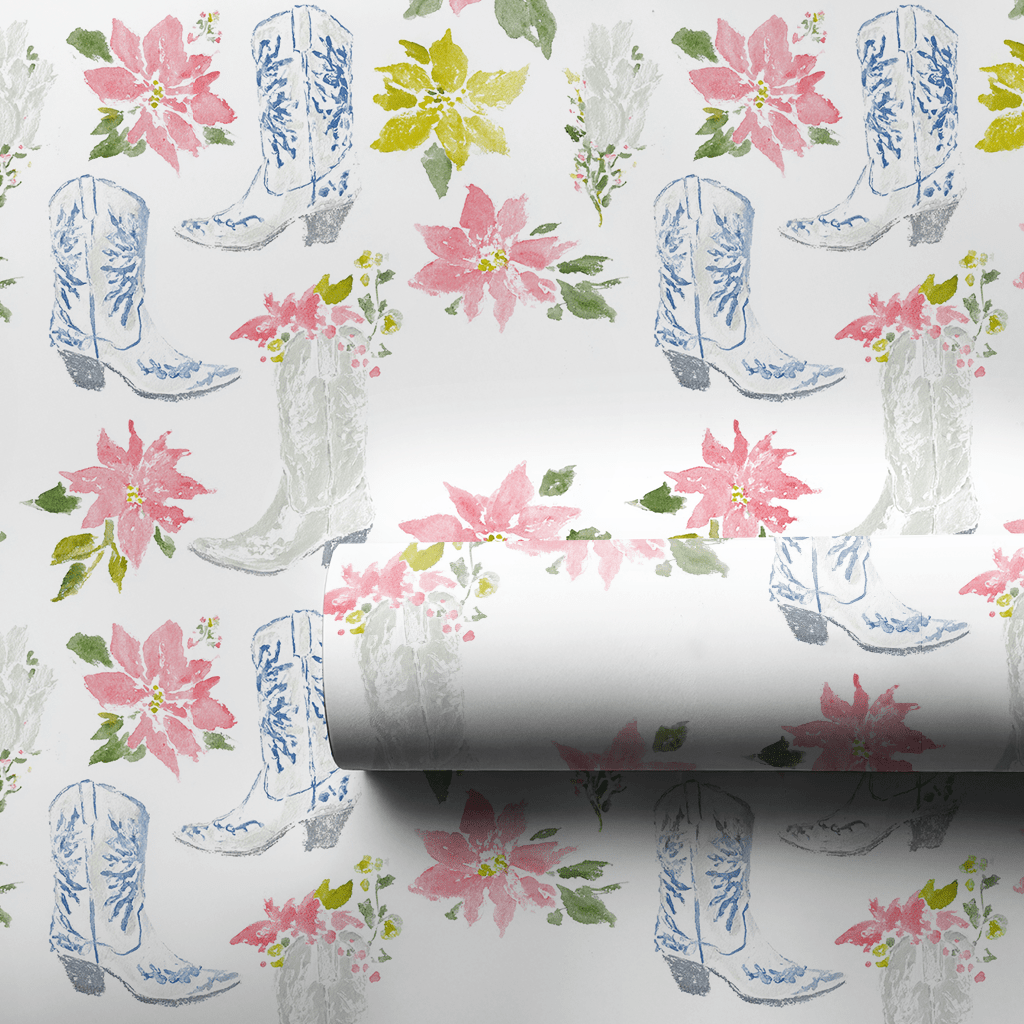 Poinsettas in Boots - Wrapping Paper - Aspen & Arlo