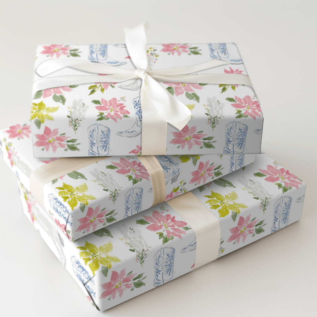 Poinsettas in Boots - Wrapping Paper - Aspen & Arlo