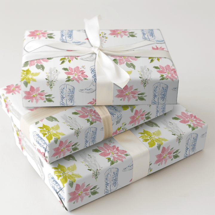 Poinsettas in Boots - Wrapping Paper - Aspen & Arlo