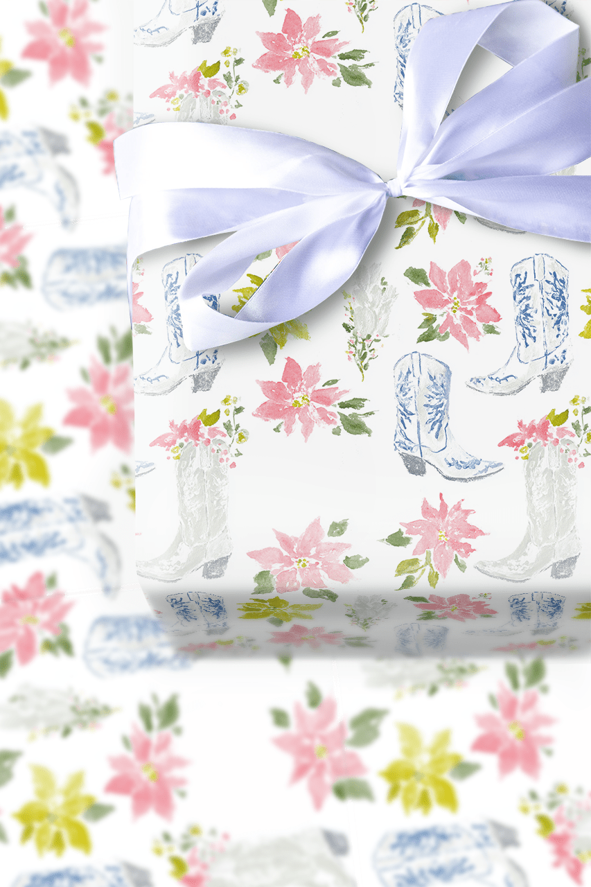 Poinsettas in Boots - Wrapping Paper - Aspen & Arlo
