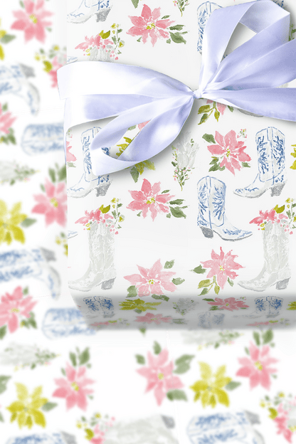 Poinsettas in Boots - Wrapping Paper - Aspen & Arlo