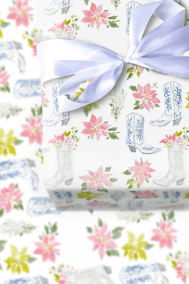 Poinsettas in Boots - Wrapping Paper - Aspen & Arlo