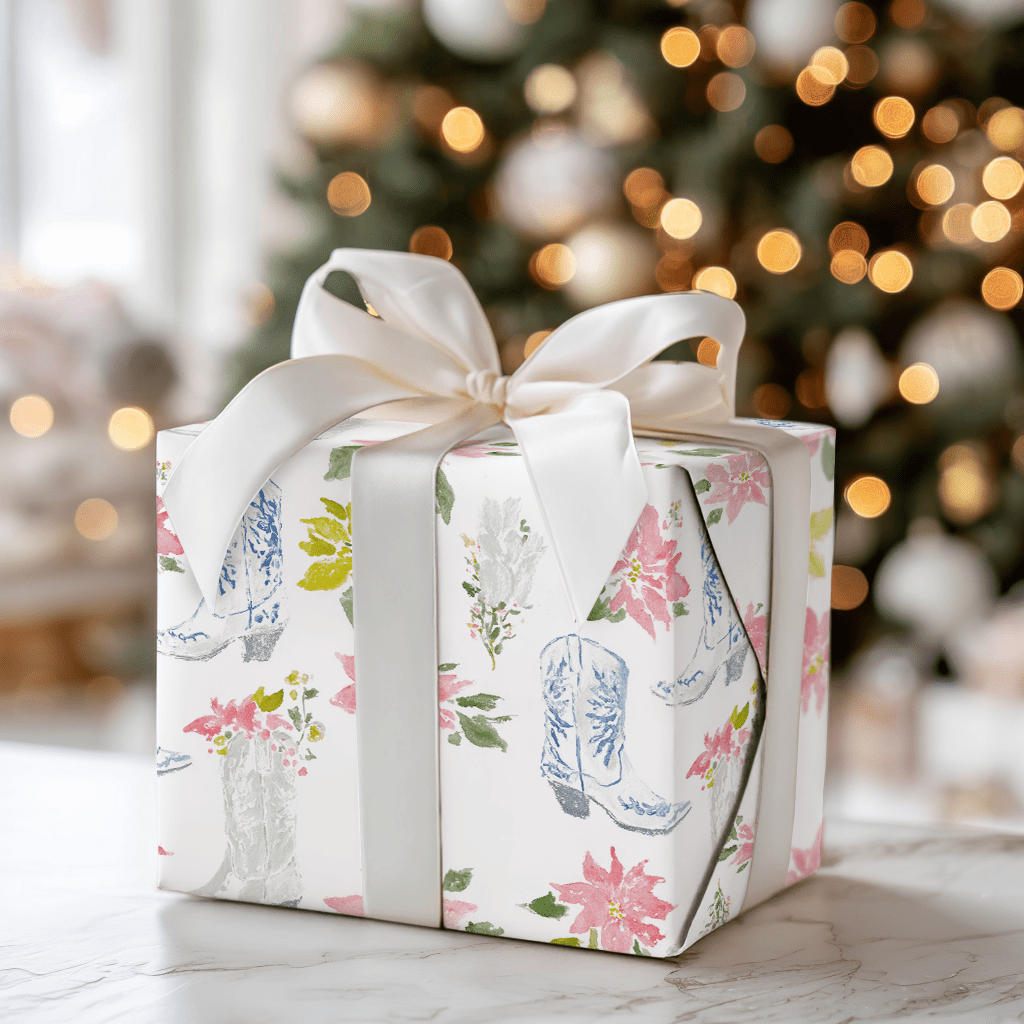 Poinsettas in Boots - Wrapping Paper - Aspen & Arlo