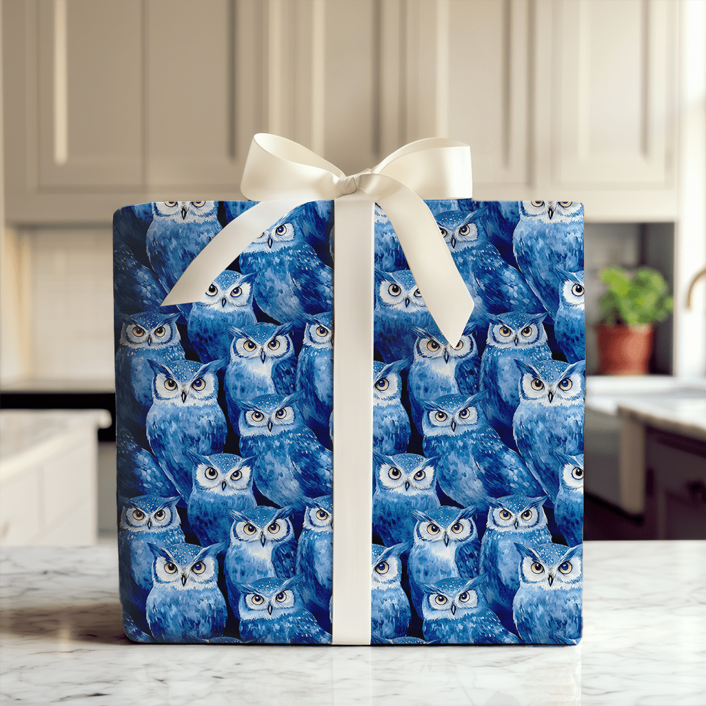 Hoot Blue - Wrapping Paper - Aspen & Arlo