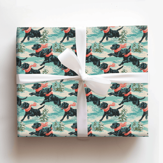 Snow Dash Black Lab - Wrapping Paper - Aspen & Arlo