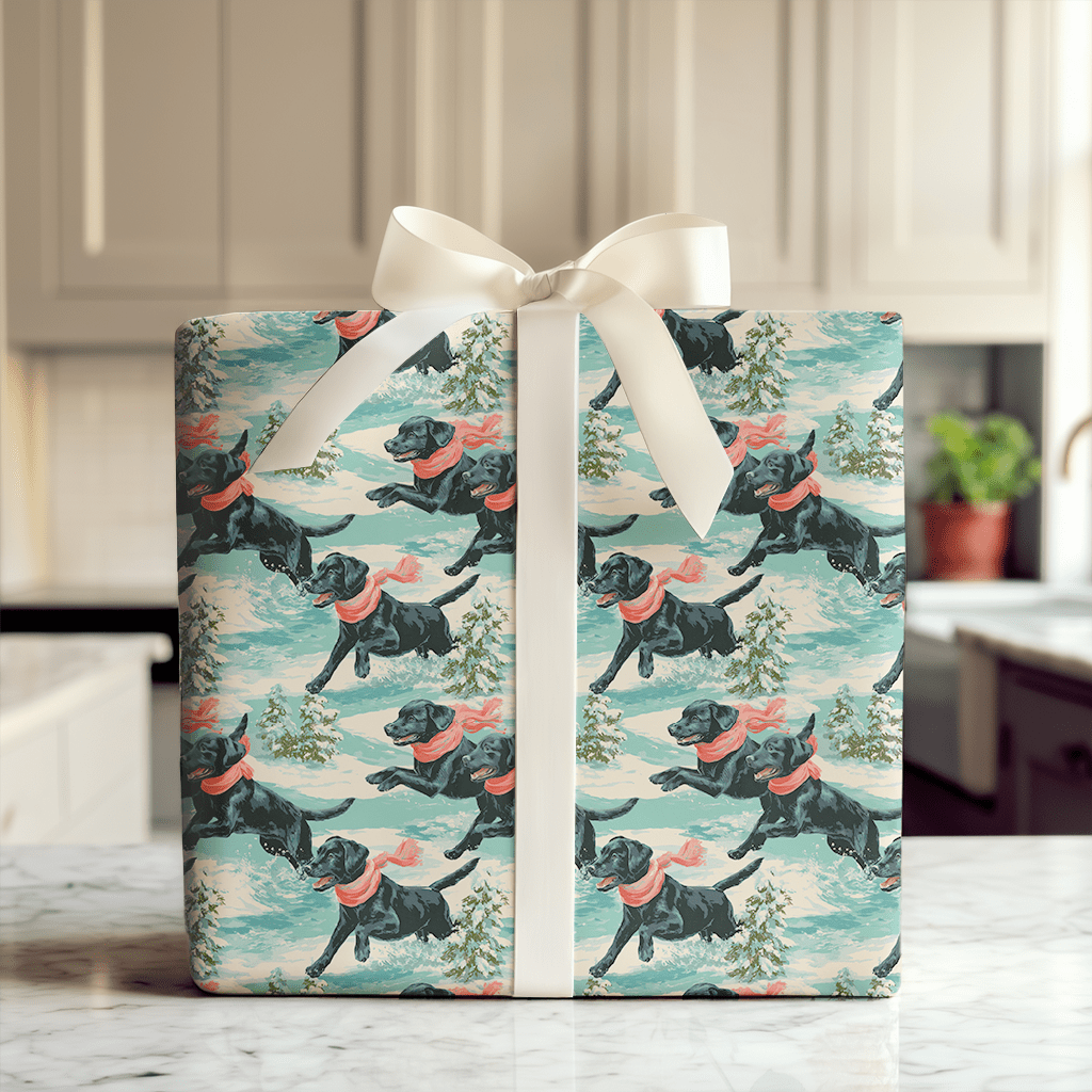 Snow Dash Black Lab - Wrapping Paper - Aspen & Arlo