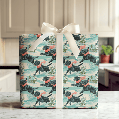 Snow Dash Black Lab - Wrapping Paper - Aspen & Arlo