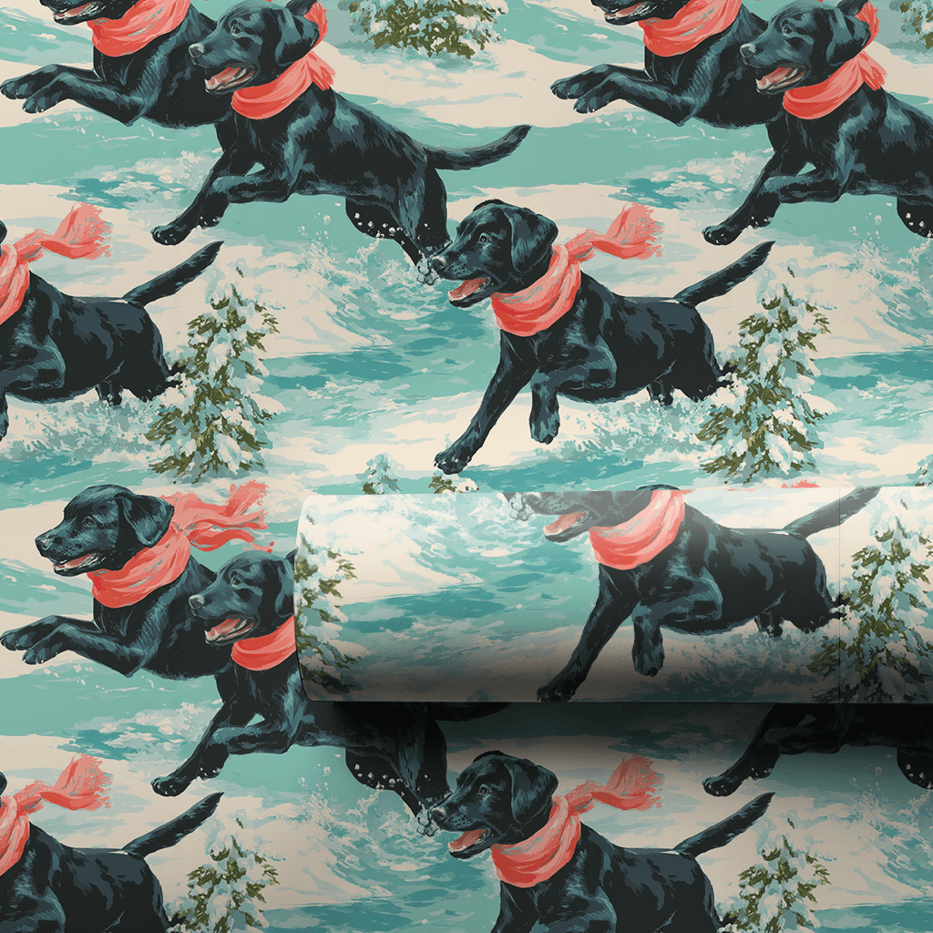 Snow Dash Black Lab - Wrapping Paper - Aspen & Arlo
